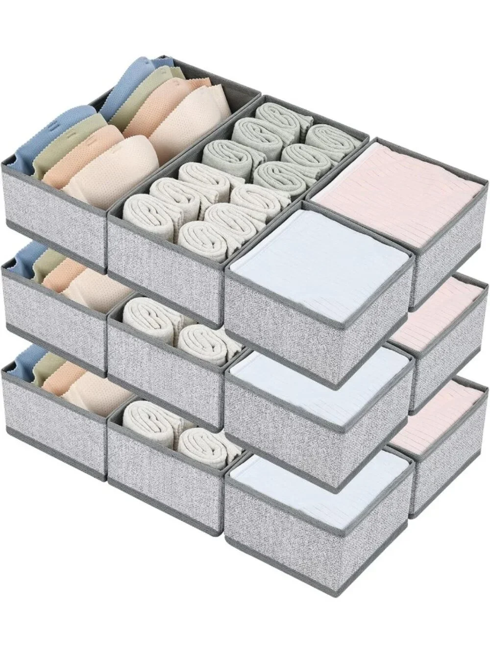 Set of 12 Fabric Drawer Organizers for Clothing, Baby Clothes, Socks